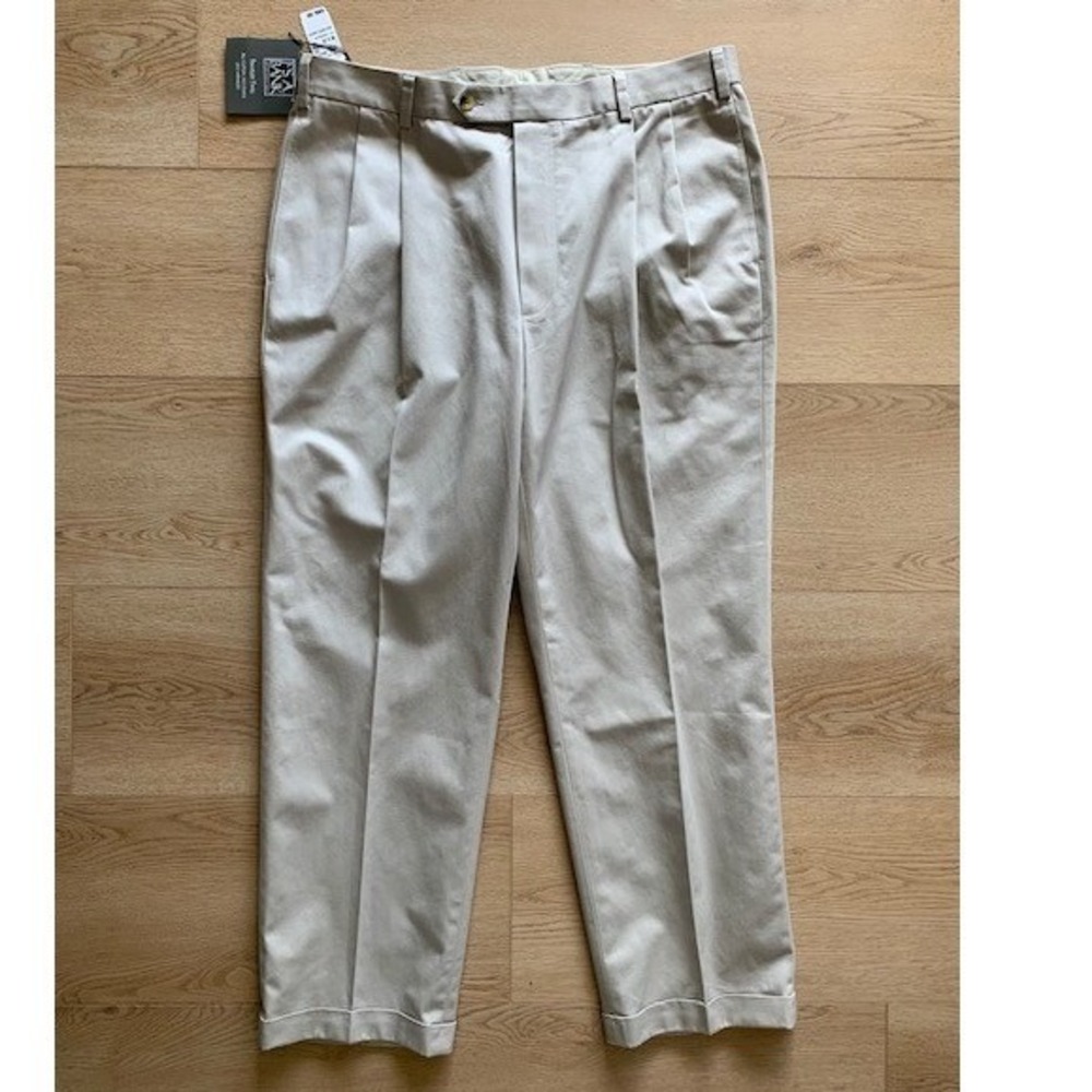 Jos.‎ A. Bank Traveler Collection Pleated Twill Pants 38x29 Stone Beige NWT